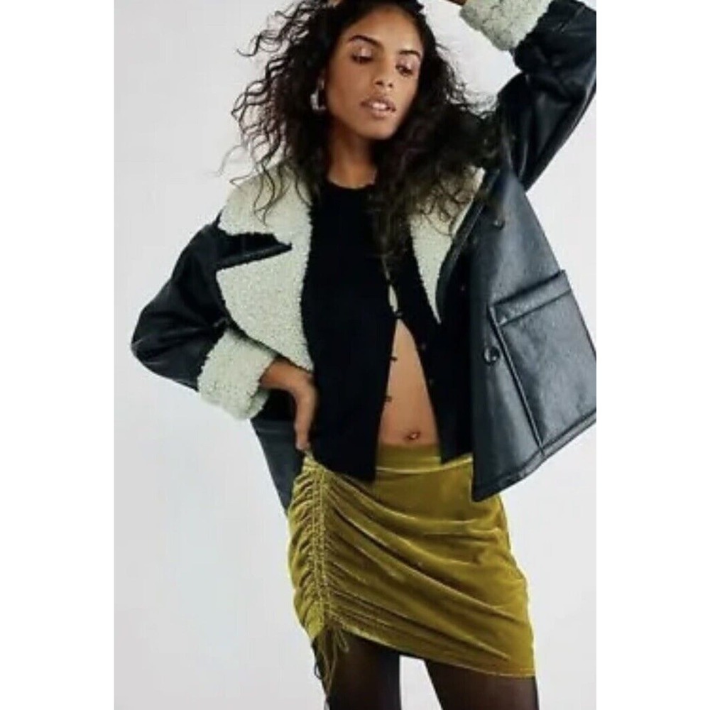 Free People Skirt Women Sz 10 Olive Green Vivienne Velvet Mini Ruched Short $68
